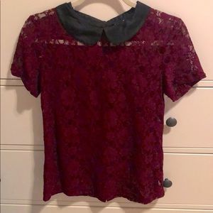 Burgundy Lace Collared Top